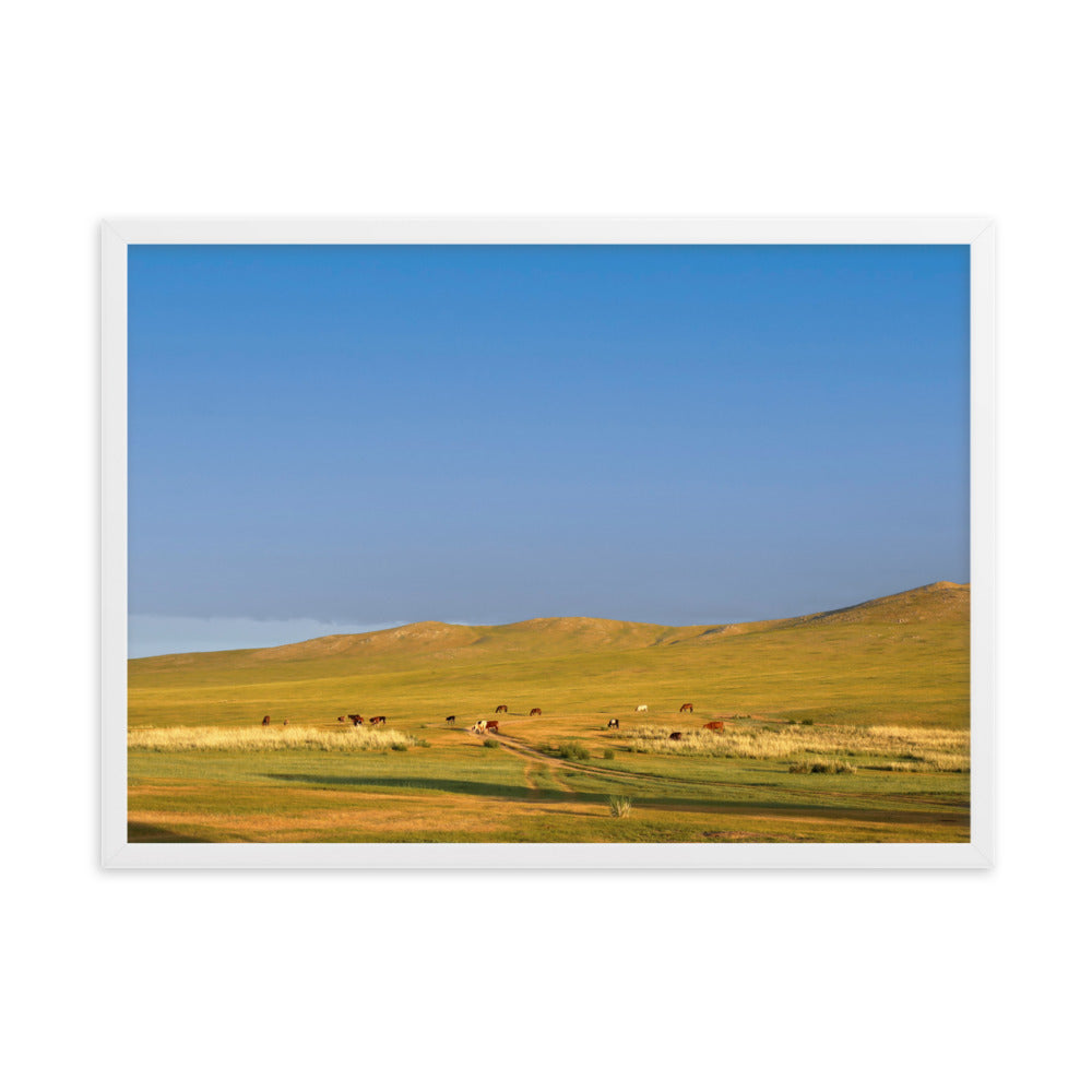 Poster mit Rahmen - Steppe on a calm morning, Mongolia Weiß / 50×70 cm artlia