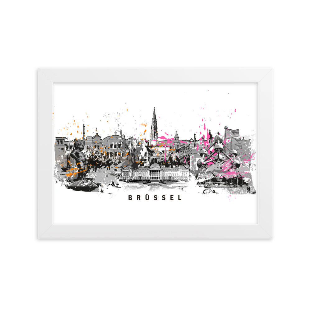Poster - Skyline Brüssel Weiß / 21×30 cm artlia