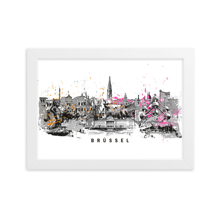 Poster - Skyline Brüssel Weiß / 21×30 cm artlia