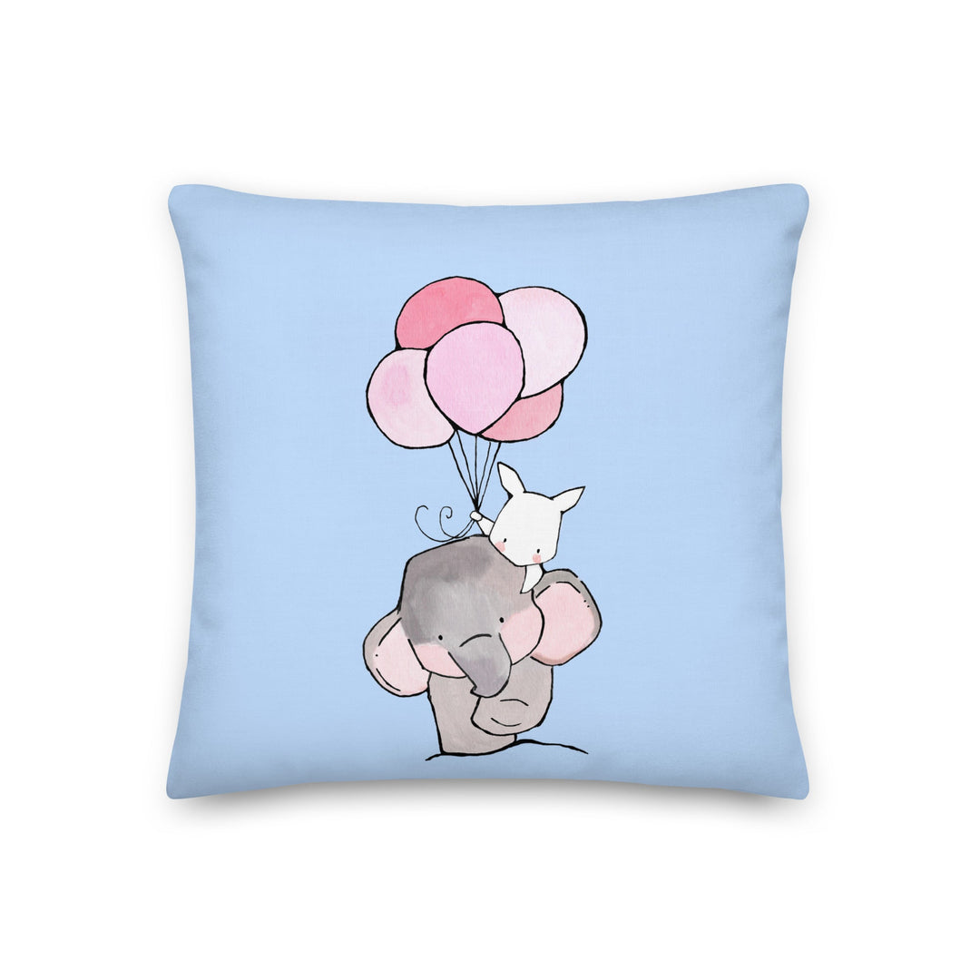 Premium-Kissen - Elefant und Hase mit Luftballon 46x46 cm (18″×18″) artlia