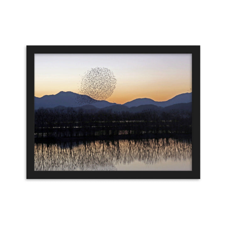 Sonnenuntergang im Junam-Wasserreservoir - Poster im Rahmen Schwarz / 30×40 cm artlia