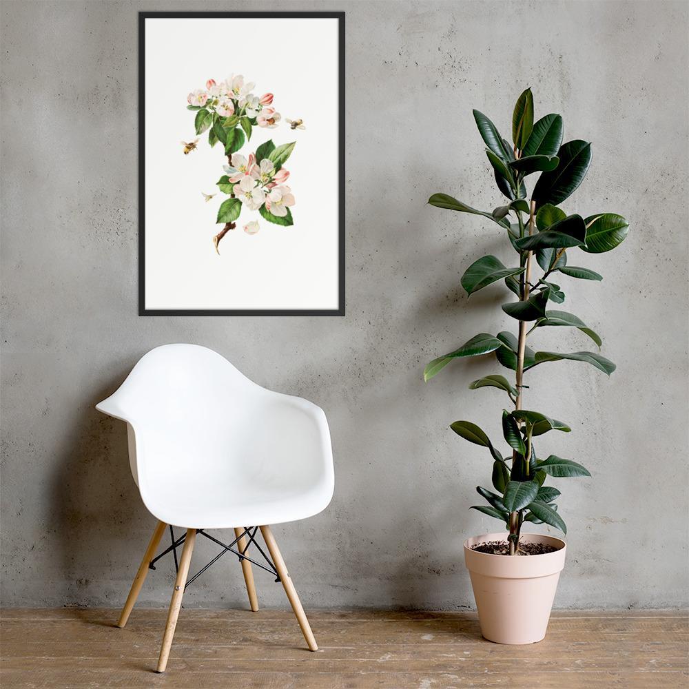 Apfelblüten und Bienen - Poster im Rahmen artlia