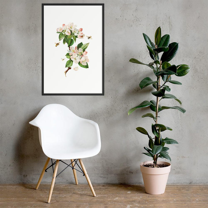 Apfelblüten und Bienen - Poster im Rahmen artlia