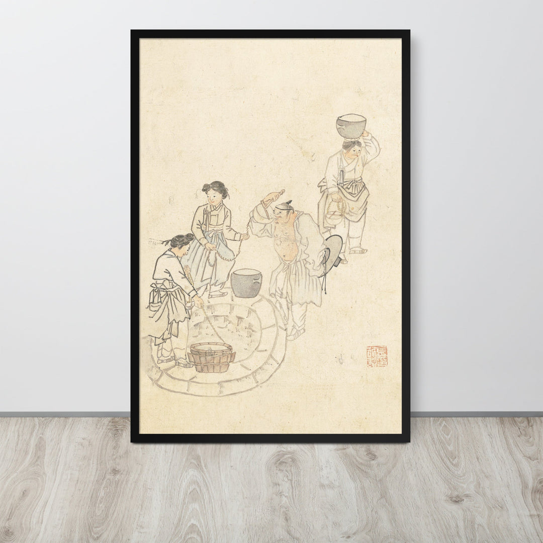 bei der Quelle, Umulga, Kim Hong-do - Poster im Rahmen artlia