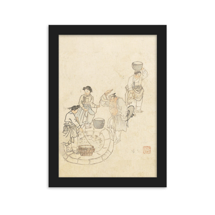 bei der Quelle, Umulga, Kim Hong-do - Poster im Rahmen Schwarz / 21×30 cm artlia