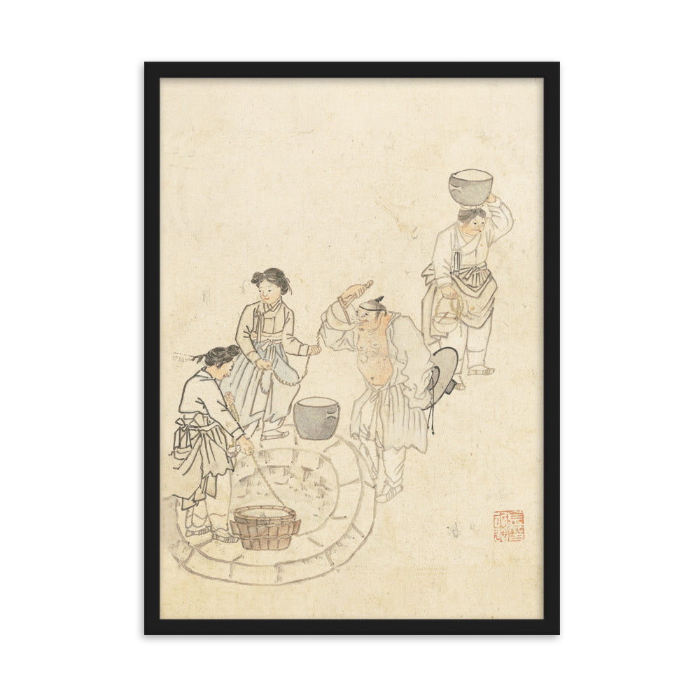 bei der Quelle, Umulga, Kim Hong-do - Poster im Rahmen Schwarz / 50×70 cm artlia