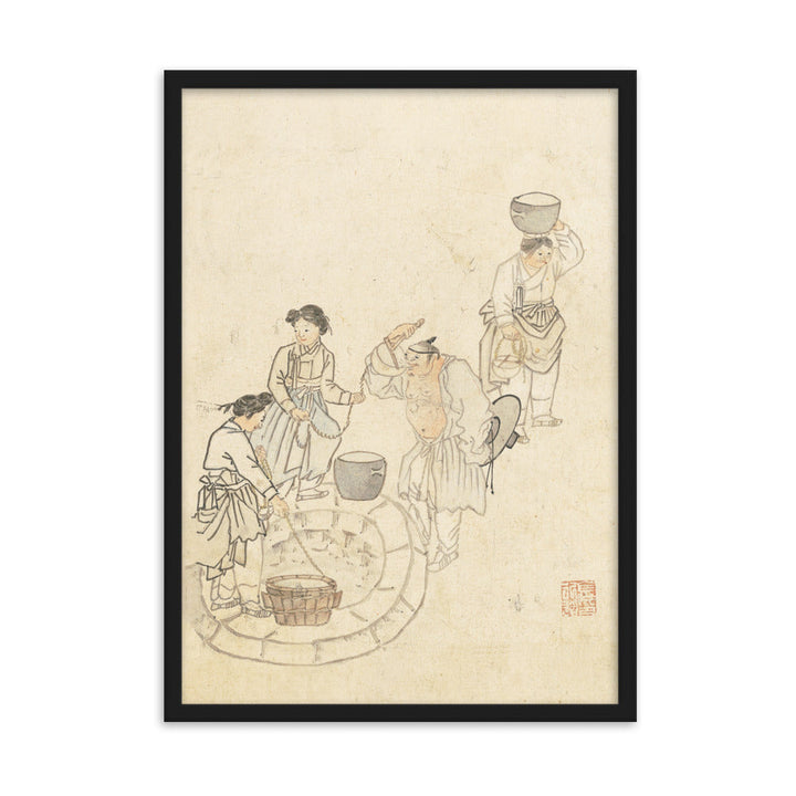 bei der Quelle, Umulga, Kim Hong-do - Poster im Rahmen Schwarz / 50×70 cm artlia