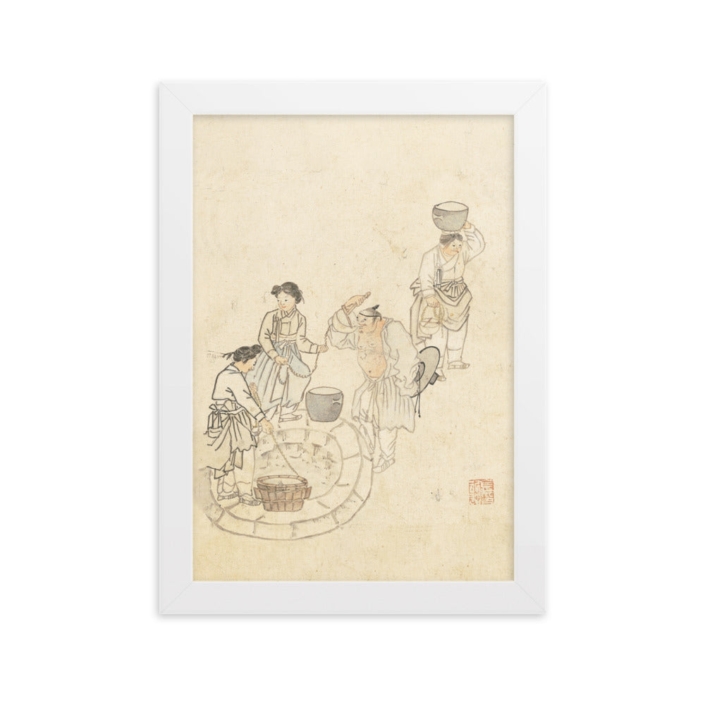 bei der Quelle, Umulga, Kim Hong-do - Poster im Rahmen Weiß / 21×30 cm artlia