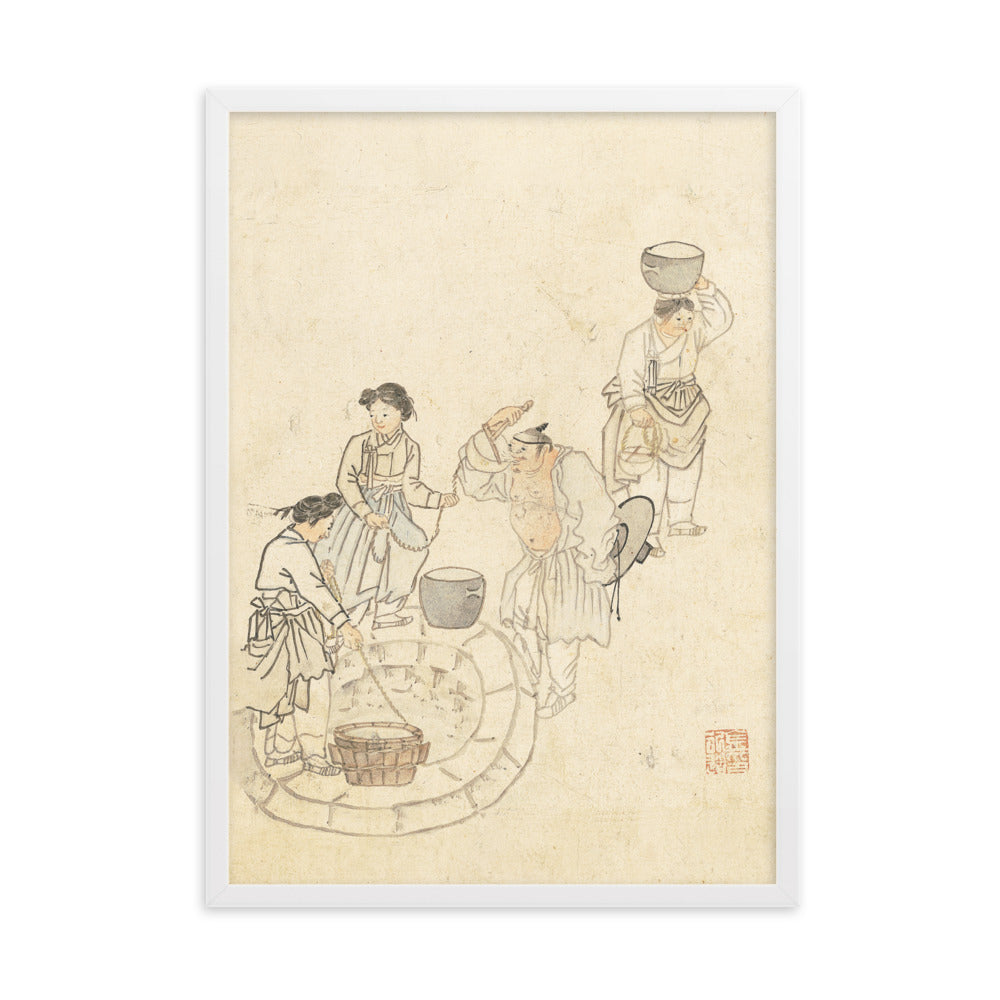 bei der Quelle, Umulga, Kim Hong-do - Poster im Rahmen Weiß / 50×70 cm artlia
