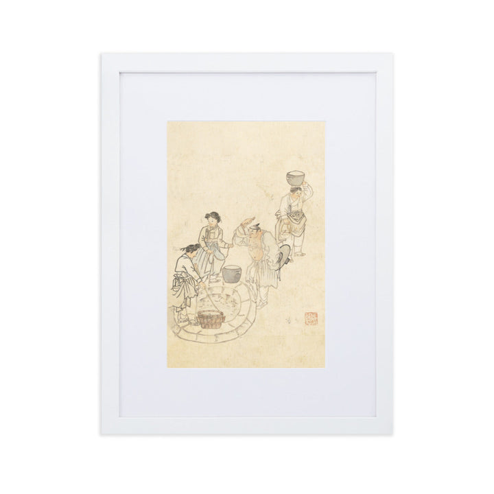 bei der Quelle, Umulga, Kim Hong-do - Poster im Rahmen mit Passepartout Weiß / 30×40 cm artlia