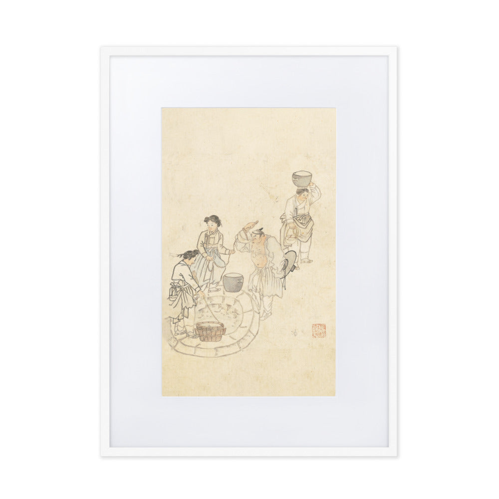 bei der Quelle, Umulga, Kim Hong-do - Poster im Rahmen mit Passepartout Weiß / 50×70 cm artlia