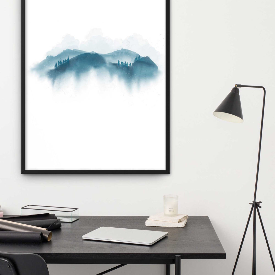 blaue Berge - Poster im Rahmen artlia