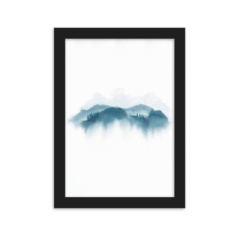 blaue Berge - Poster im Rahmen Schwarz / 21×30 cm artlia