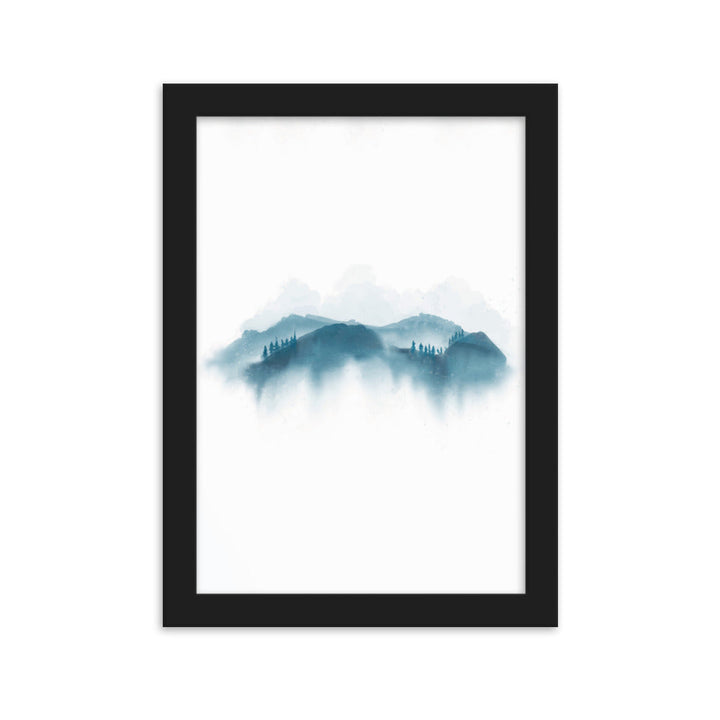 blaue Berge - Poster im Rahmen Schwarz / 21×30 cm artlia