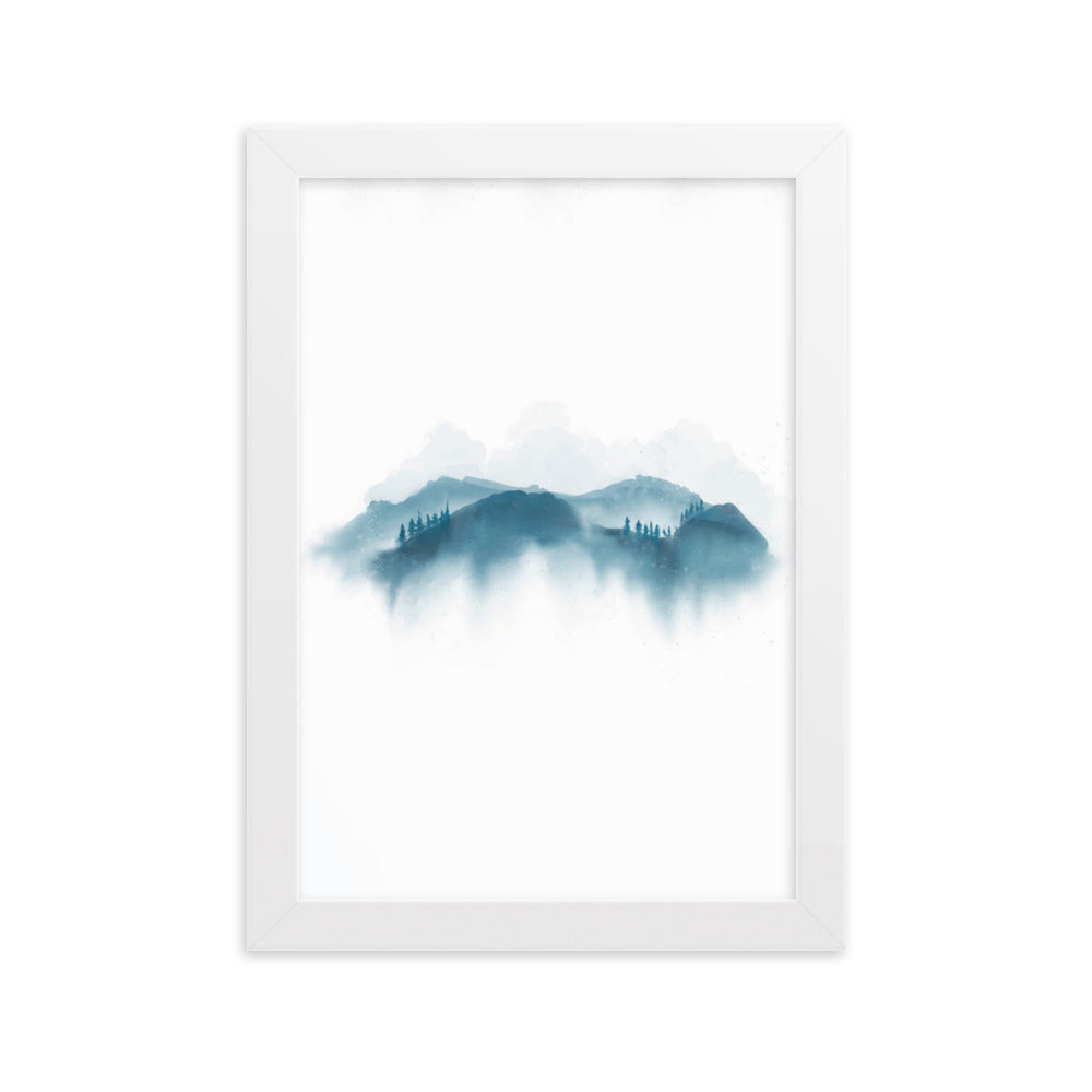 blaue Berge - Poster im Rahmen Weiß / 21×30 cm artlia