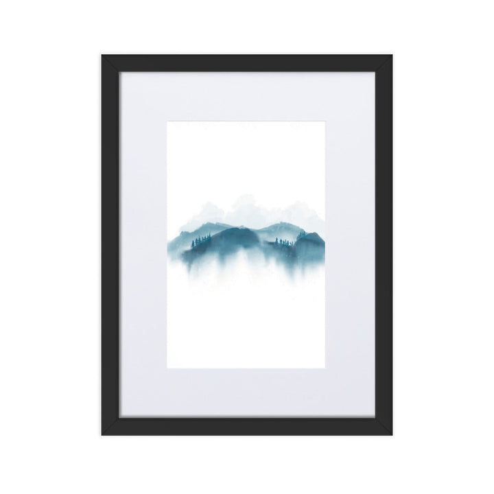 blaue Berge - Poster im Rahmen mit Passepartout Schwarz / 30×40 cm artlia