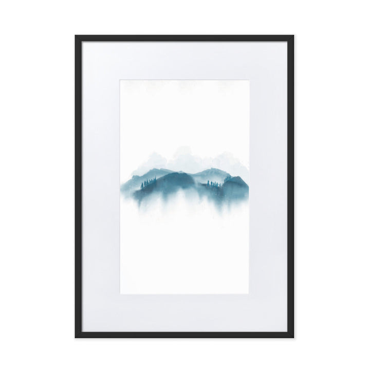 blaue Berge - Poster im Rahmen mit Passepartout Schwarz / 50×70 cm artlia