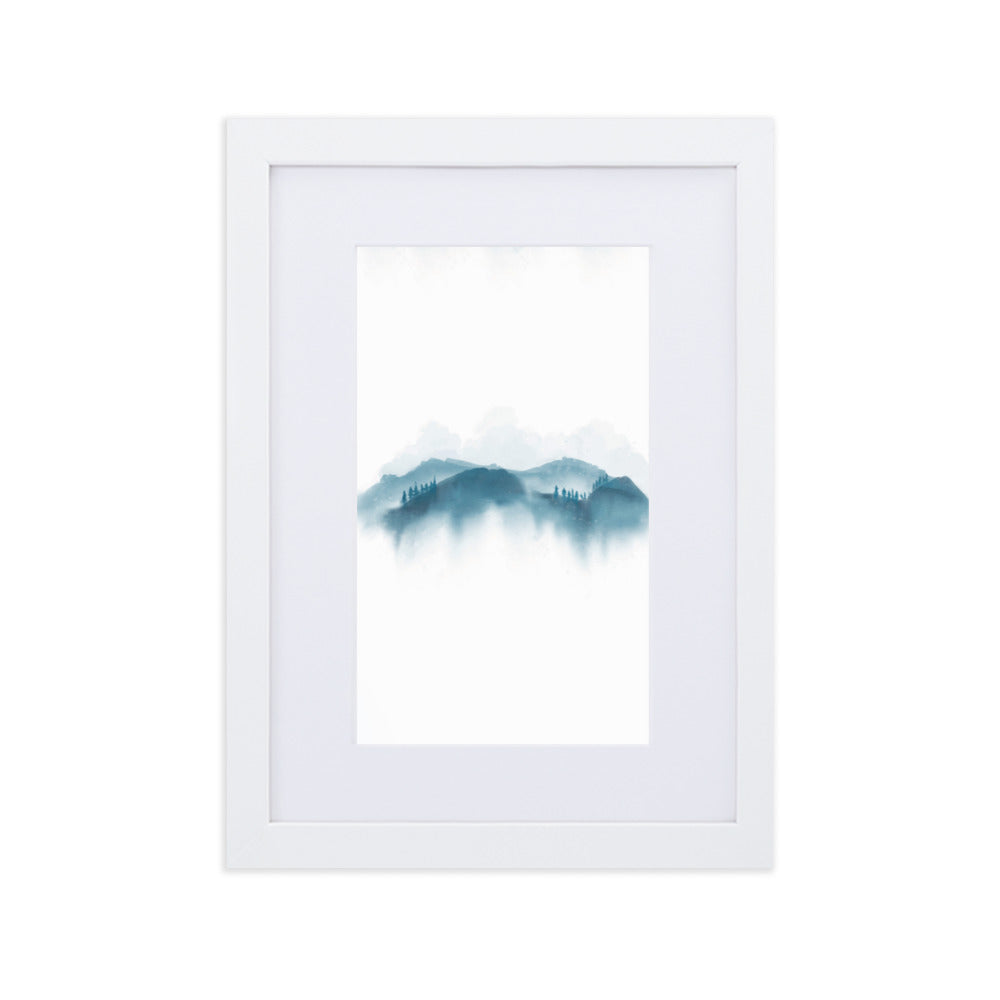 blaue Berge - Poster im Rahmen mit Passepartout Weiß / 21×30 cm artlia