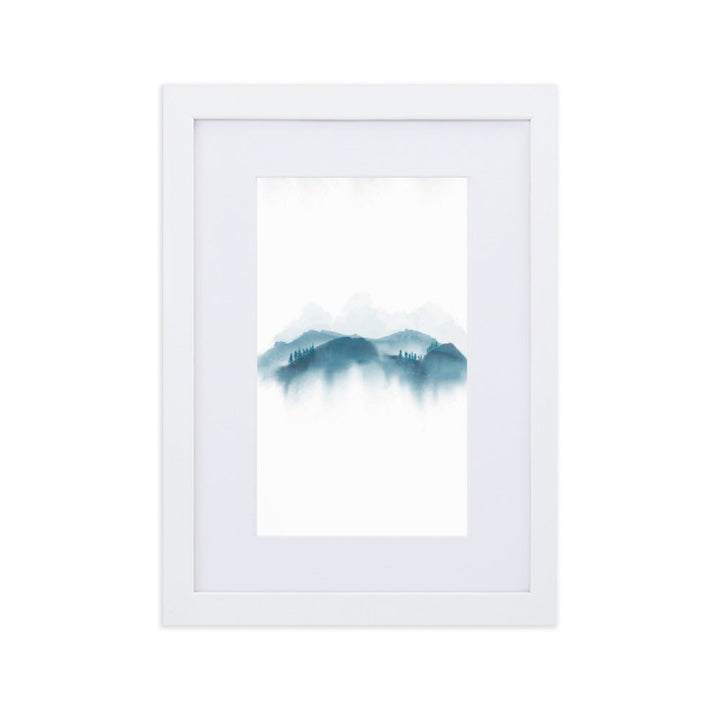 blaue Berge - Poster im Rahmen mit Passepartout Weiß / 21×30 cm artlia