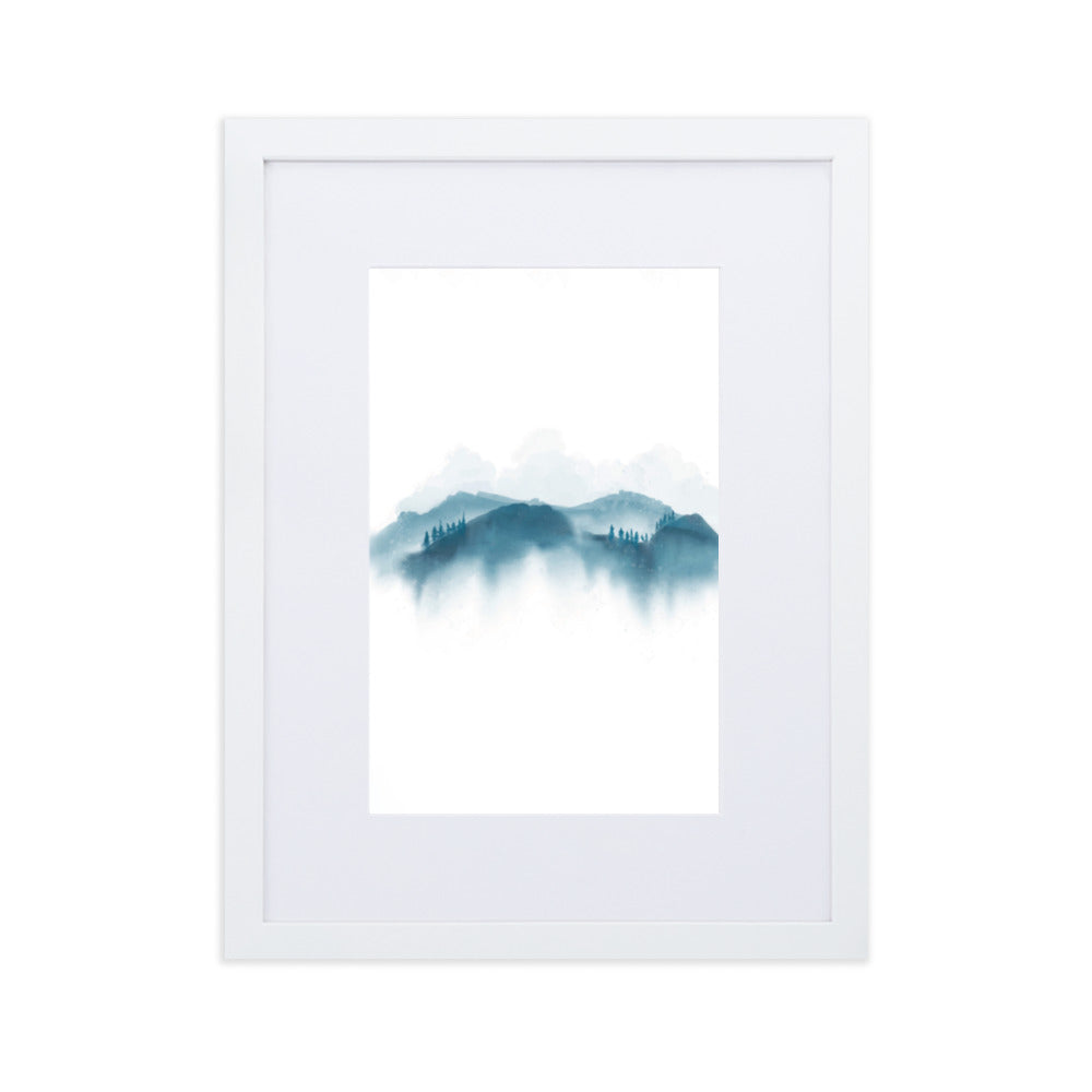blaue Berge - Poster im Rahmen mit Passepartout Weiß / 30×40 cm artlia