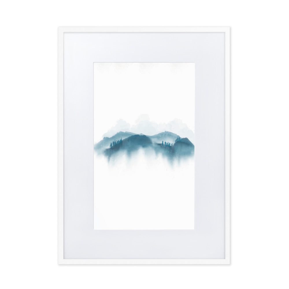 blaue Berge - Poster im Rahmen mit Passepartout Weiß / 50×70 cm artlia