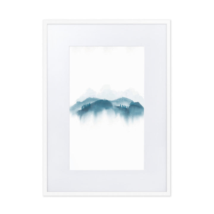 blaue Berge - Poster im Rahmen mit Passepartout Weiß / 50×70 cm artlia