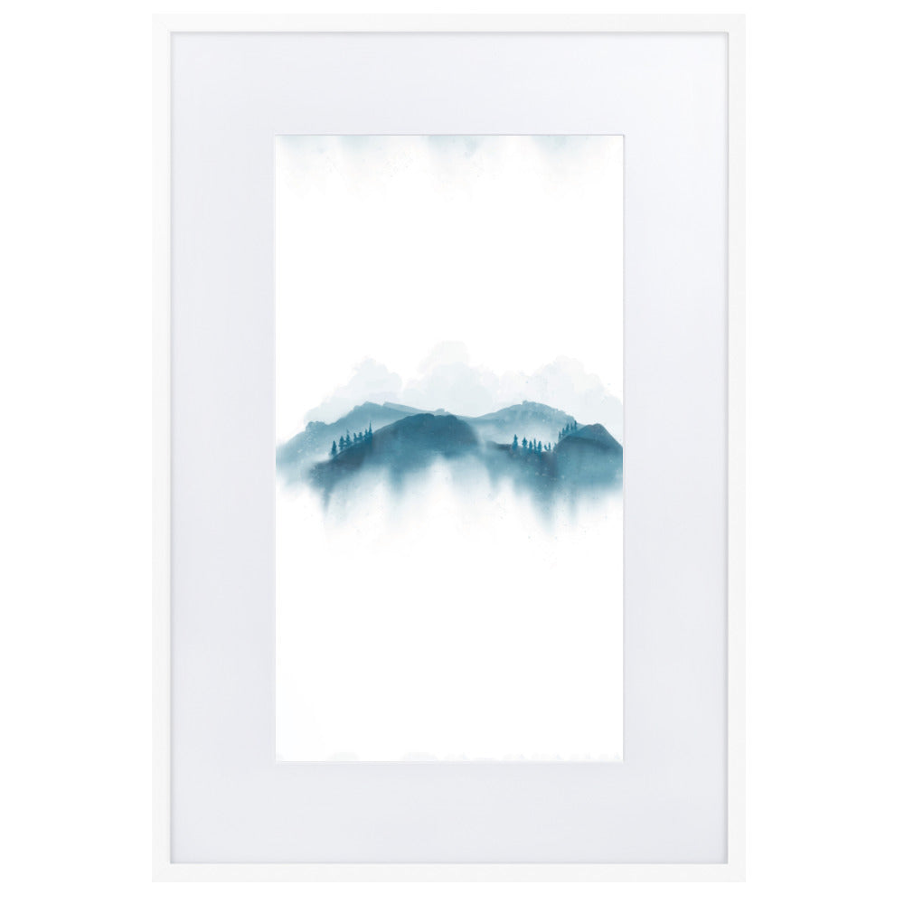 blaue Berge - Poster im Rahmen mit Passepartout Weiß / 61×91 cm artlia