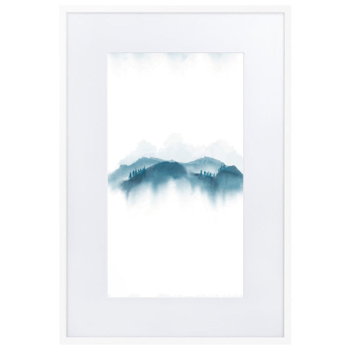 blaue Berge - Poster im Rahmen mit Passepartout Weiß / 61×91 cm artlia