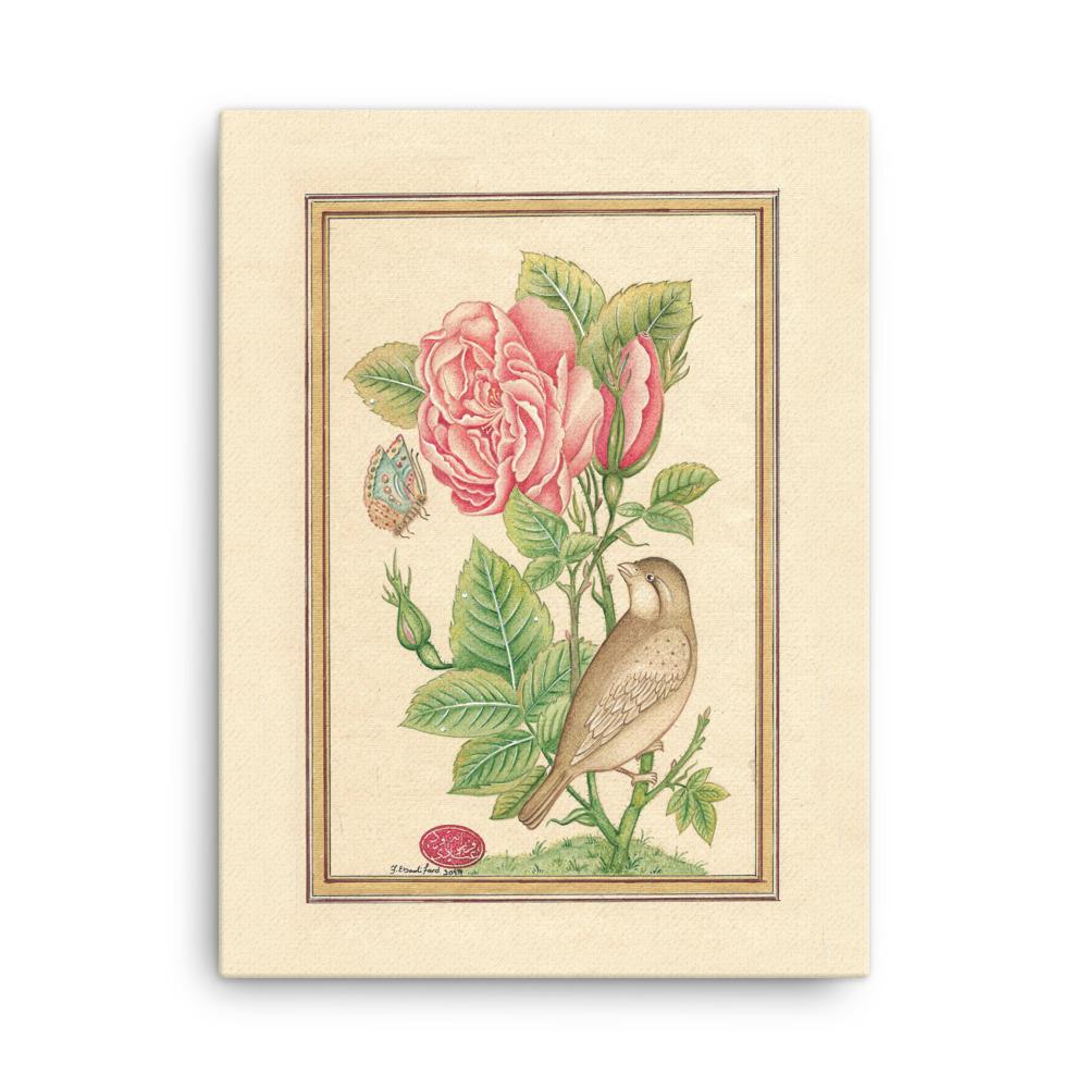 Blumen und der Vogel - Leinwand 30x41 cm artlia