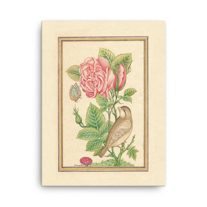 Blumen und der Vogel - Leinwand 30x41 cm artlia