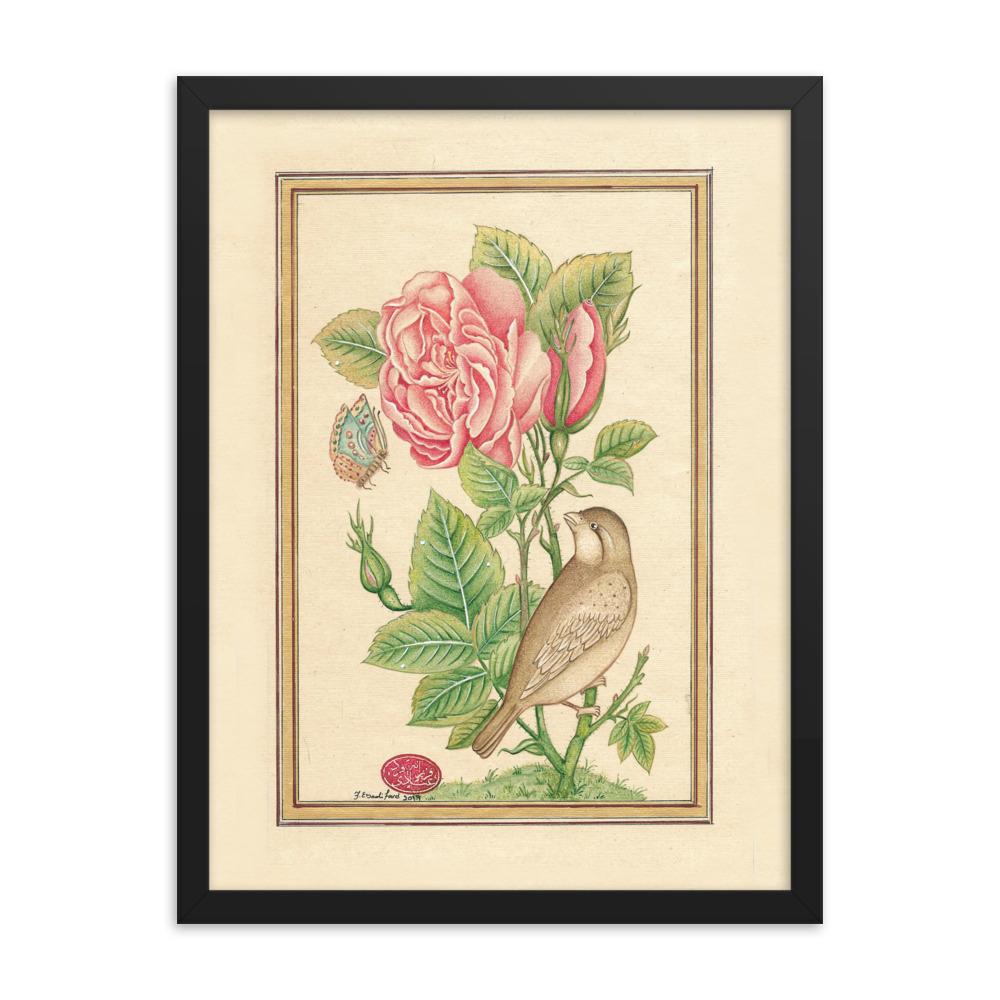 Blumen und der Vogel - Poster im Rahmen Schwarz / 30x41 cm artlia