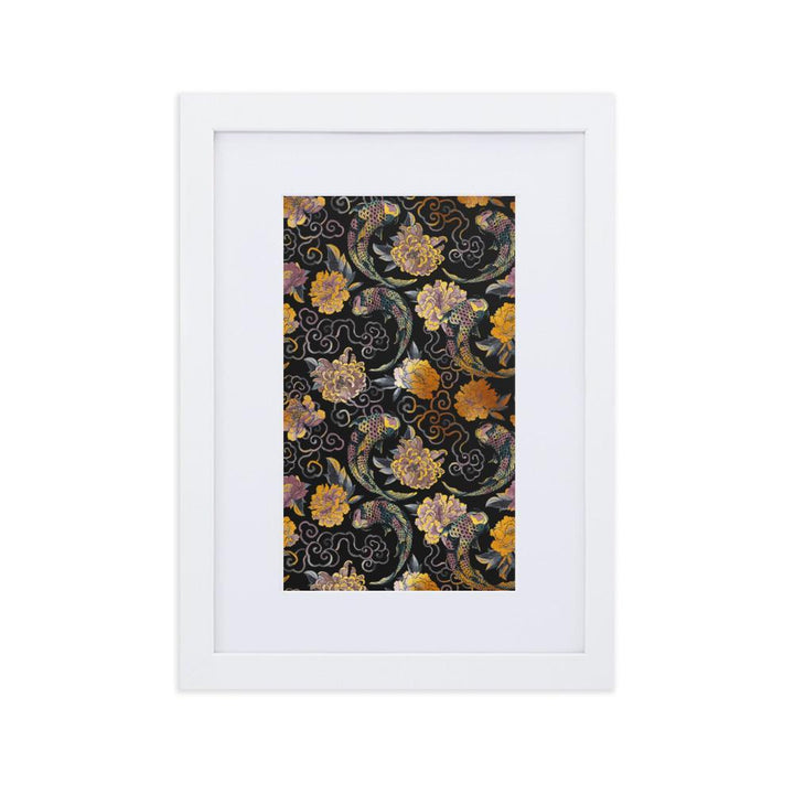 Blumen und Kois - Poster im Rahmen mit Passepartout weiß / 21×30 cm artlia