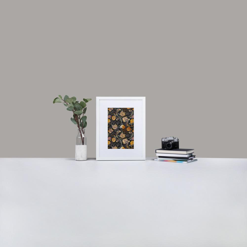 Blumen und Kois - Poster im Rahmen mit Passepartout weiß / 30×40 cm artlia