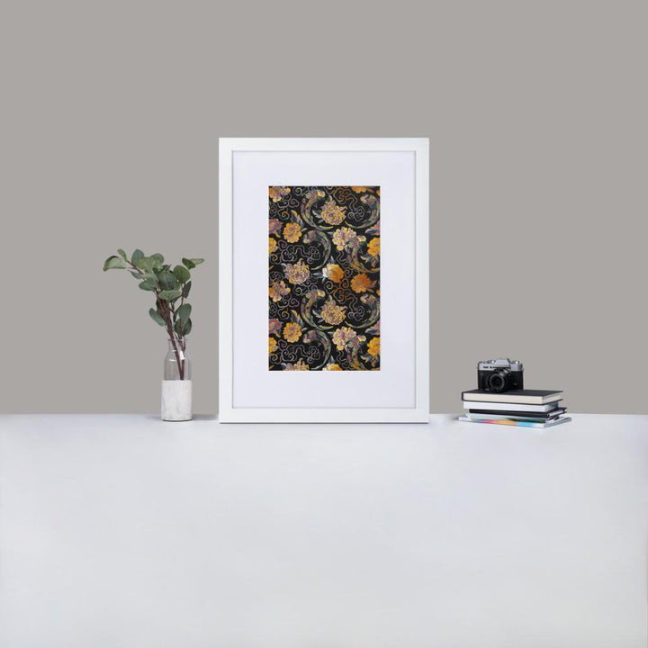 Blumen und Kois - Poster im Rahmen mit Passepartout weiß / 50×70 cm artlia