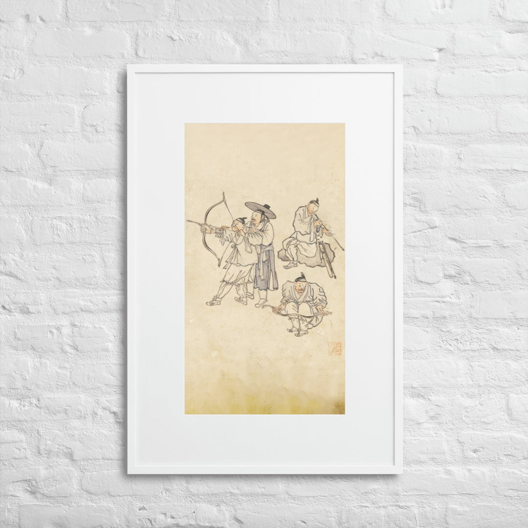 Bogenschiessen, Kim Hong-do - Poster im Rahmen mit Passepartout artlia