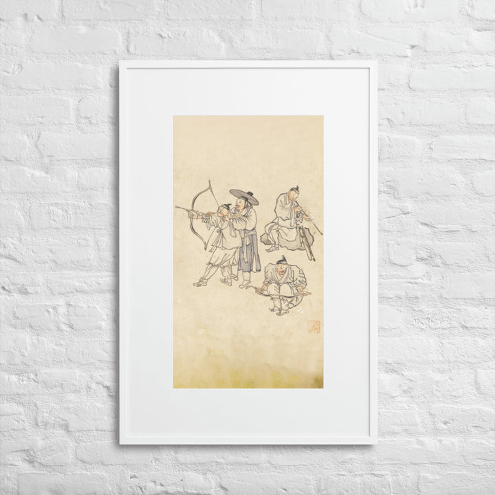 Bogenschiessen, Kim Hong-do - Poster im Rahmen mit Passepartout artlia