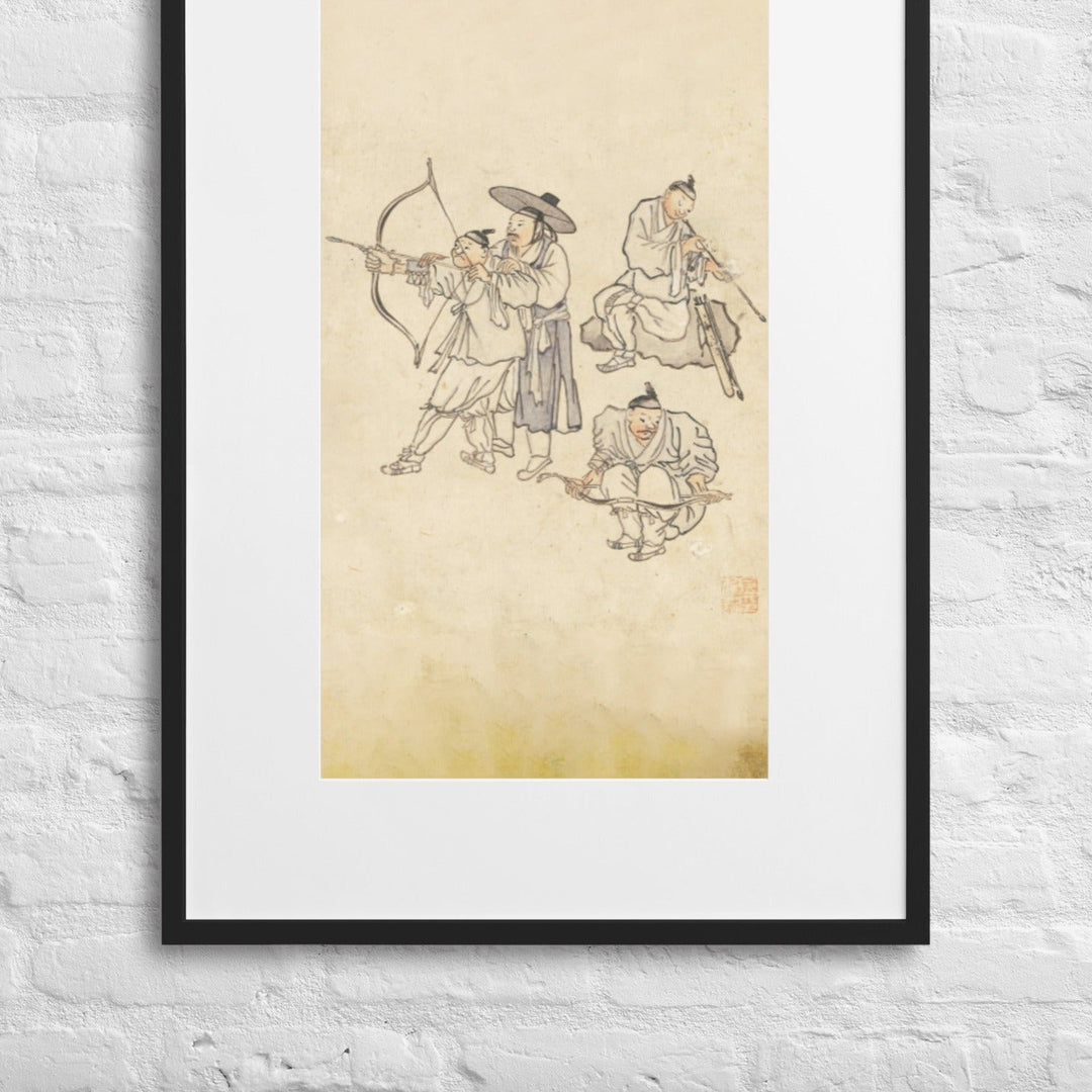 Bogenschiessen, Kim Hong-do - Poster im Rahmen mit Passepartout artlia