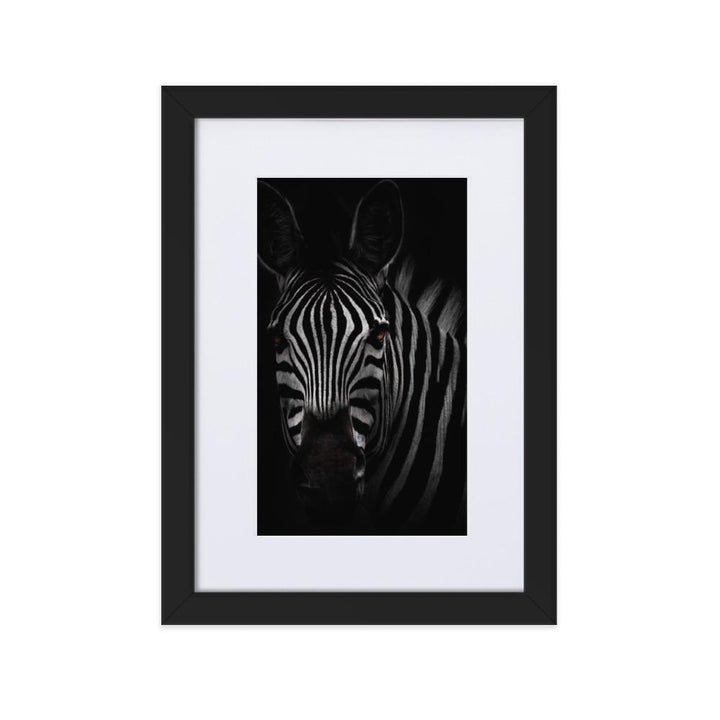 das Starren des Zebras - Poster im Rahmen mit Passepartout schwarz / 21×30 cm artlia