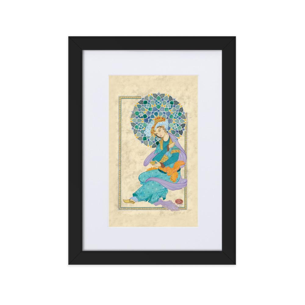 Der persische Mann - Poster im Rahmen mit Passepartout Schwarz / 21×30 cm artlia