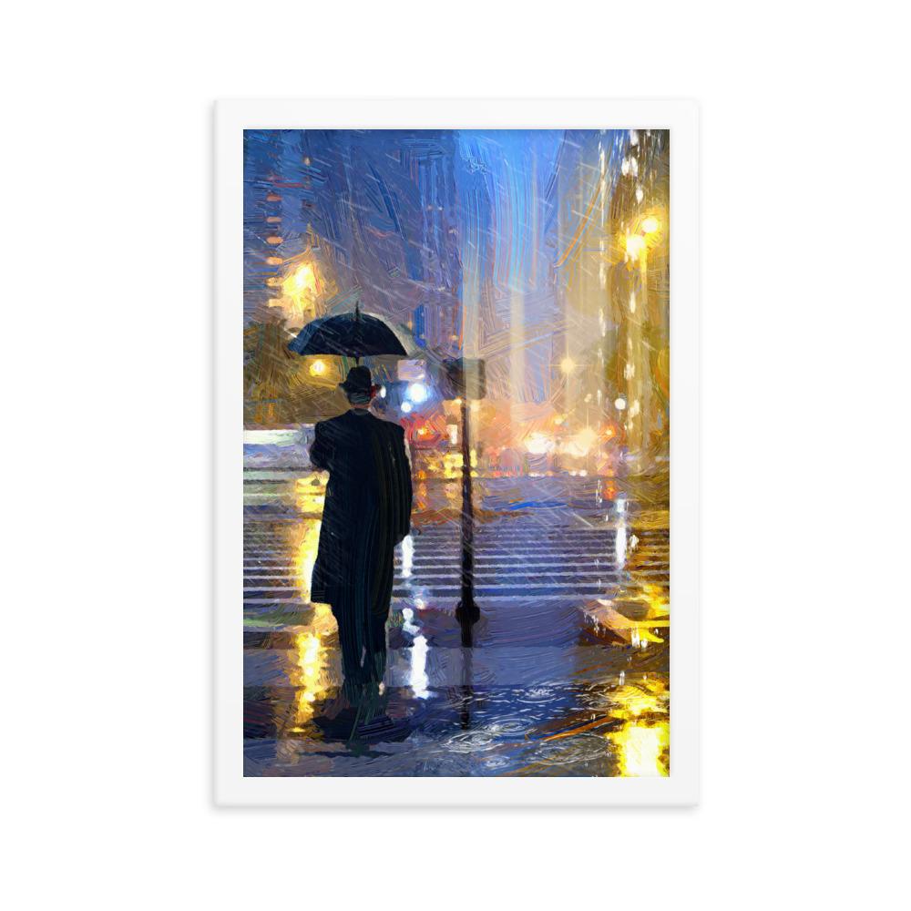 Downtown im Regen - Poster im Rahmen artlia