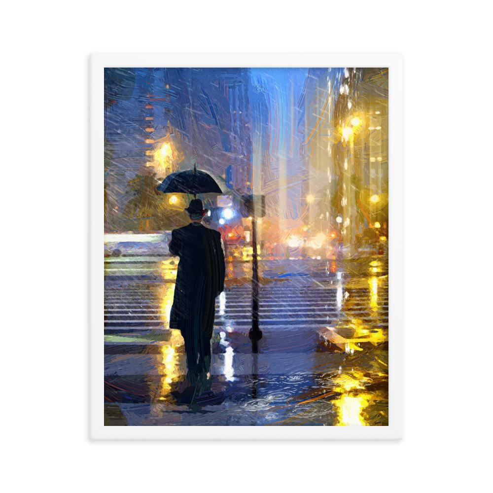 Downtown im Regen - Poster im Rahmen artlia