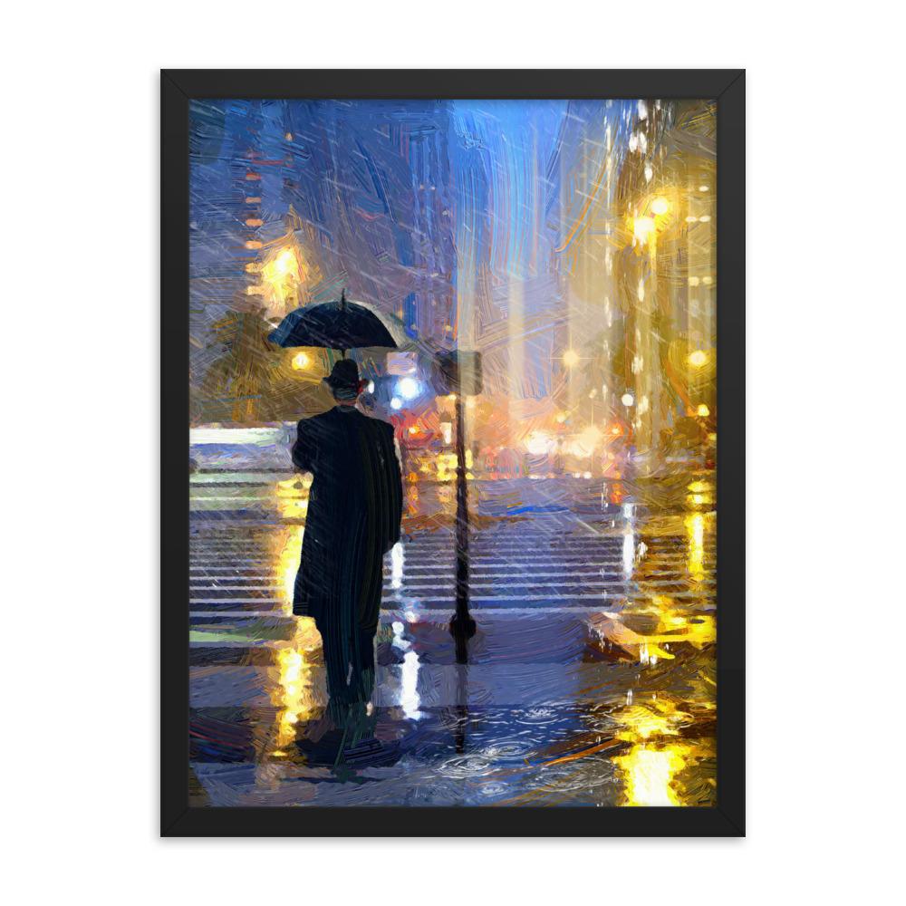 Downtown im Regen - Poster im Rahmen schwarz / 30x41 cm artlia