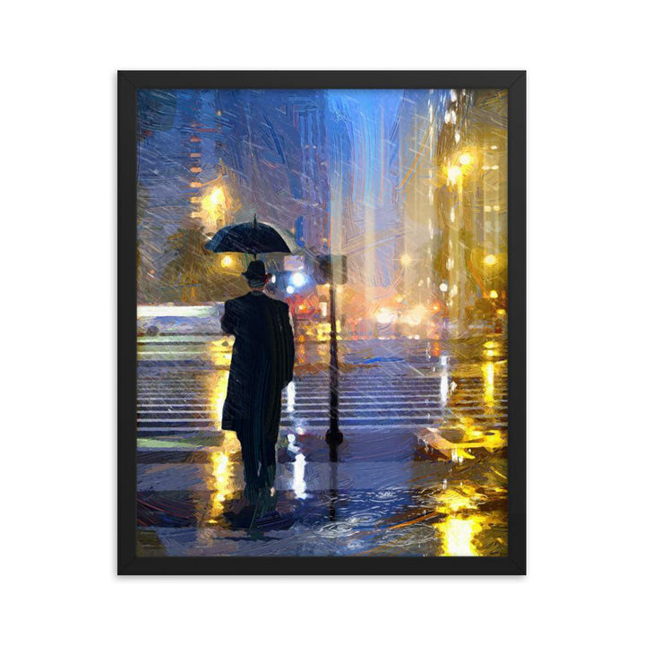 Downtown im Regen - Poster im Rahmen schwarz / 41x51 cm artlia