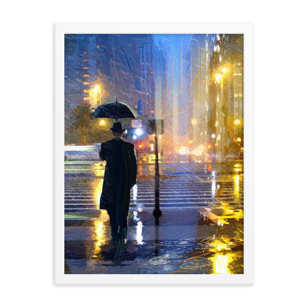 Downtown im Regen - Poster im Rahmen weiß / 30x41 cm artlia