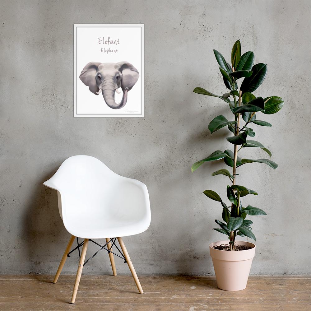 Elefant - Poster im Rahmen weiß / 46x61 cm artlia