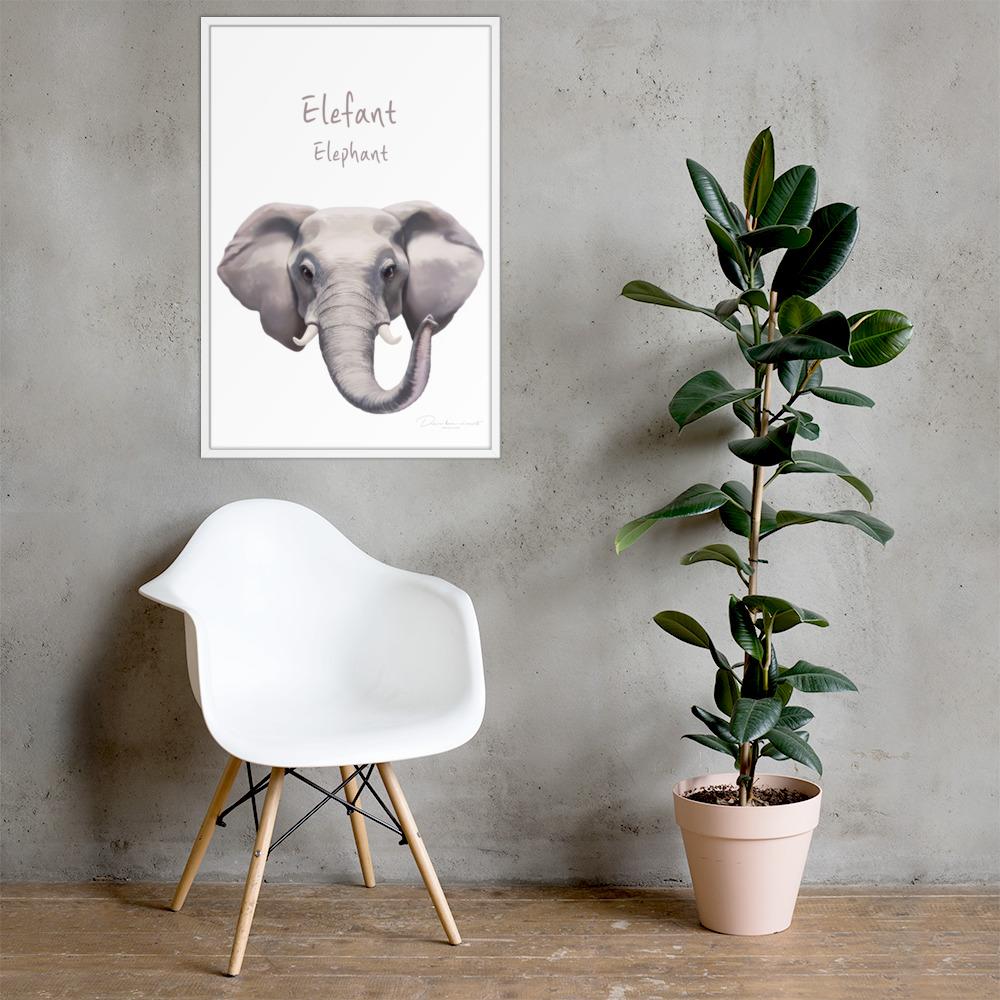 Elefant - Poster im Rahmen weiß / 61x91 cm artlia