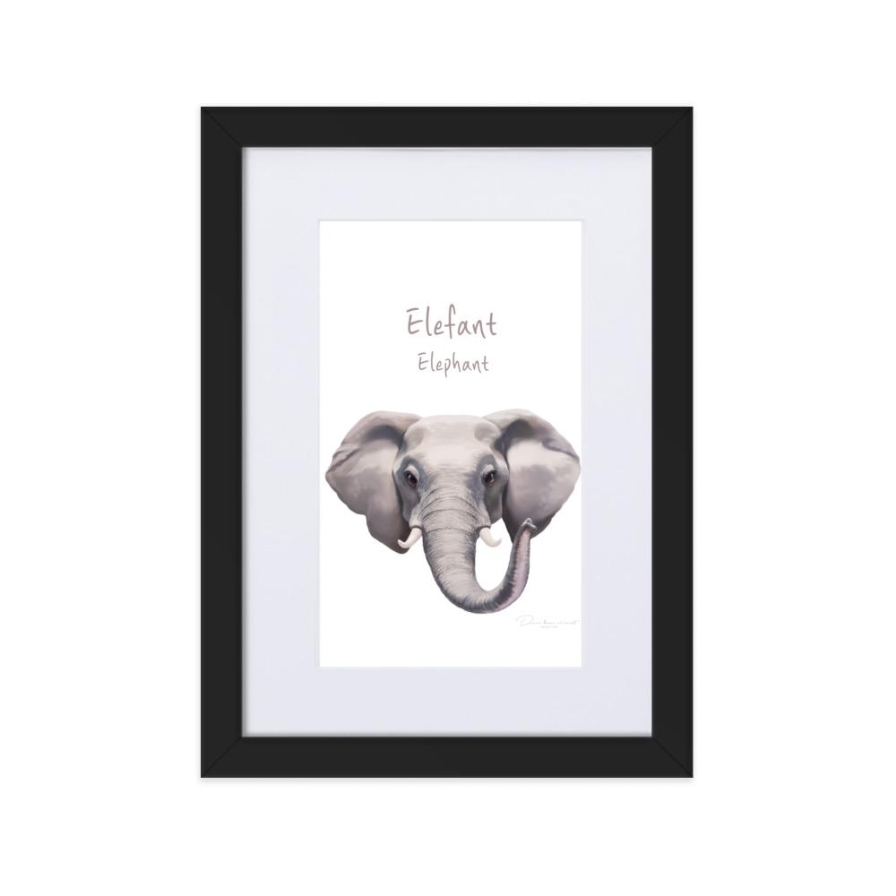 Elefant - Poster im Rahmen mit Passepartout schwarz / 21×30 cm artlia