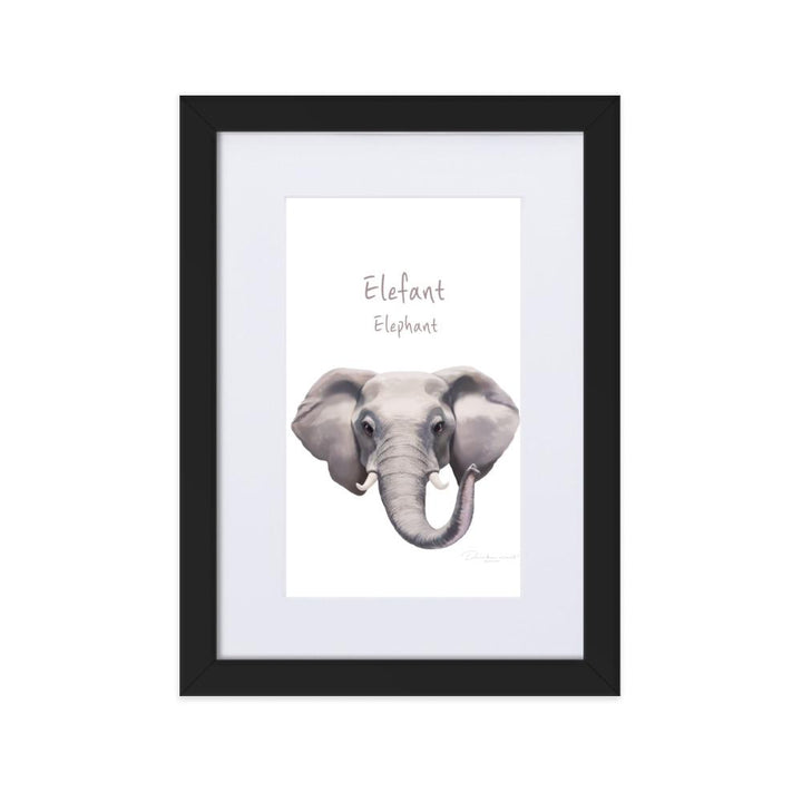 Elefant - Poster im Rahmen mit Passepartout schwarz / 21×30 cm artlia