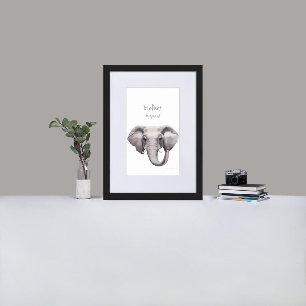 Elefant - Poster im Rahmen mit Passepartout schwarz / 50×70 cm artlia