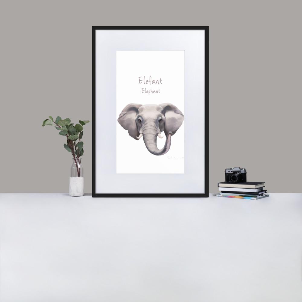 Elefant - Poster im Rahmen mit Passepartout schwarz / 61×91 cm artlia